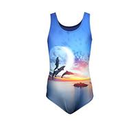 Aquarti Badeanzug Mädchen - Sportlicher Mädchen Badeanzug mit Ringerrücken Print, Farbe: Delfine Mond Orange/Dunkelblau, Größe: 158