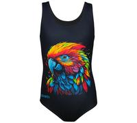 Aquarti Badeanzug Mädchen - Sportlicher Mädchen Badeanzug mit Ringerrücken Print, Farbe: Papagei/Schwarz, Größe: 158