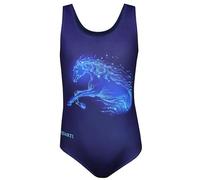 Aquarti Badeanzug Mädchen - Sportlicher Mädchen Badeanzug mit Ringerrücken Print, Farbe: Pferd/Dunkelblau, Größe: 146