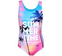 Aquarti Badeanzug Mädchen - Sportlicher Mädchen Badeanzug mit Ringerrücken Print, Farbe: Summer/Time/Blau/Pink/Lila, Größe: 128