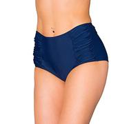 Aquarti Bikinihose Damen mit Hoher Taille und Raffung - Klassische Bikinihosen für Damen in Uni-Farben, Farbe: Dunkelblau, Größe: 42