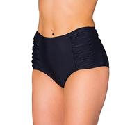 Aquarti Bikinihose Damen mit Hoher Taille und Raffung - Klassische Bikinihosen für Damen in Uni-Farben, Farbe: Schwarz, Größe: 38