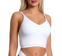 Aquarti Damen Bikini Top Oberteil Bustier Padded Spaghettiträger V-Ausschnitt Swimsuit Yoga Fitness, Farbe: Weiß, Größe: 36