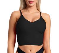 Aquarti Damen Bikini Top Oberteil Bustier Padded Spaghettiträger V-Ausschnitt Swimsuit Yoga Fitness, Farbe: Schwarz, Größe: 36