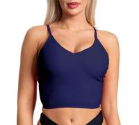 Aquarti Damen Bikini Top Oberteil Bustier Padded Spaghettiträger V-Ausschnitt Swimsuit Yoga Fitness, Farbe: Dunkelblau, Größe: 40