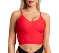 Aquarti Damen Bikini Top Oberteil Bustier Padded Spaghettiträger V-Ausschnitt Swimsuit Yoga Fitness, Farbe: Rot, Größe: 38
