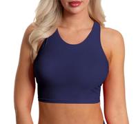 Aquarti Damen Bikini Top Racerback Oberteil Bustier Sotf Cups ohne Bügel Yoga Fitness Jogging, Farbe: Dunkelblau, Größe: 38