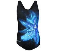 Aquarti Mädchen Badeanzug - Chlorresistenter Sport Badeanzug Mädchen mit Muscleback, Farbe: Bunter Fleck Türkis Blau/Schwarz, Größe: 158
