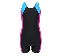 Aquarti Mädchen Badeanzug mit Bein Ringerrücken - Sport Badeanzug Mädchen mit Bein und Racerback, Chlorresistent, Farbe: Schwarz/Amarant/Türkis, Größe: 158