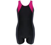 Aquarti Mädchen Badeanzug mit Bein Ringerrücken - Sport Badeanzug Mädchen mit Bein und Racerback, Chlorresistent, Farbe: Schwarz/Graphit/Amarant, Größe: 152