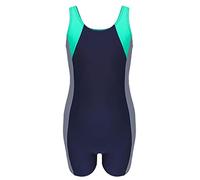 Aquarti Mädchen Badeanzug mit Bein Ringerrücken - Sport Badeanzug Mädchen mit Bein und Racerback, Chlorresistent, Farbe: Dunkelblau/Grau/Grün, Größe: 158