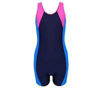 Aquarti Mädchen Badeanzug mit Bein Ringerrücken - Sport Badeanzug Mädchen mit Bein und Racerback, Chlorresistent, Farbe: Dunkelblau/Blau/Pink, Größe: 146