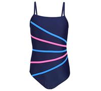 Aquarti Mädchen Badeanzug mit Spaghettiträgern Streifen - Sport Badeanzug Mädchen, Chlorresistent, Farbe: Dunkelblau/Streifen Rosa Blau, Größe: 158