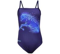 Aquarti Mädchen Badeanzug mit Spaghettiträgern Streifen - Sport Badeanzug Mädchen, Chlorresistent, Farbe: Pferd/Dunkelblau, Größe: 158