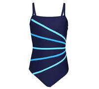 Aquarti Mädchen Badeanzug mit Spaghettiträgern Streifen - Sport Badeanzug Mädchen, Chlorresistent, Farbe: Dunkelblau/Streifen Türkis Himmelblau, Größe: 146