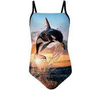 Aquarti Mädchen Badeanzug mit Spaghettiträgern Streifen - Sport Badeanzug Mädchen, Chlorresistent, Farbe: Orca/Schwarz, Größe: 146