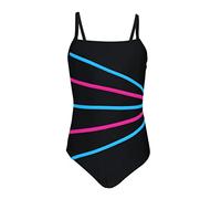 Aquarti Mädchen Badeanzug mit Spaghettiträgern Streifen - Sport Badeanzug Mädchen, Chlorresistent, Farbe: Schwarz/Streifen Amarant Türkis, Größe: 158