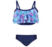 Aquarti Mädchen Bikini Set Bustier Bikinislip Zweiteiliger Badeanzug, Farbe: 030A mit Rüschen/Meerjungfrau Lila/Dunkelblau, Kinder Größe: 128