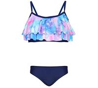 Aquarti Mädchen Bikini Set Bustier Bikinislip Zweiteiliger Badeanzug, Farbe: 030D mit Rüschen/Tie Dye/Blau/Lila/Rosa, Größe: 140