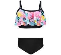 Aquarti Mädchen Bikini Set Bustier Bikinislip Zweiteiliger Badeanzug, Farbe: 030I mit Rüschen/Blätter/Rose/Gelb/Schwarz, Größe: 152
