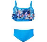 Aquarti Mädchen Bikini Set Bustier Bikinislip Zweiteiliger Badeanzug, Farbe: 030J mit Rüschen/Blätter/Orange/Blau/Dunkelblau, Größe: 134
