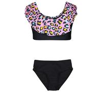 Aquarti Mädchen Bikini Set Bustier Bikinislip Zweiteiliger Badeanzug, Farbe: 037 Rüsche Bikini Leopardenmuster Schwarz Koralle, Größe: 122