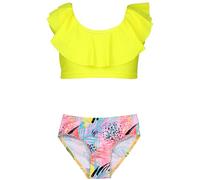 Aquarti Mädchen Bikini Set Bustier Bikinislip Zweiteiliger Badeanzug, Farbe: 037 Rüsche Bikinis Rose Gelb Blätter, Größe: 122