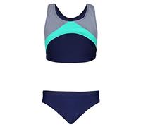 Aquarti Mädchen Sport Bikini Racerback Bustier & Bikinislip, Farbe: Dunkelblau/Grau/Grün, Größe: 158