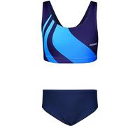 Aquarti Mädchen Sport Bikini Racerback Bustier & Bikinislip, Farbe: Wellen Blau Dunkelblau, Größe: 146