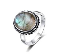 Aqxyedc 925 Sterling Silber Natürliche Labradorite Ring Einfache Stil Tiger Eye Fine Jewelry Jubiläumsverpflichtungsparty Geschenk for Frauen wanglan(Labradorite,8)