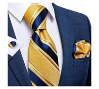 Aqxyedc Mode 8cm Herren Krawatte Gelb Blau Gestreift 100% Seide Krawatte Business Hochzeit Formale Krawatte Einstecktuch Set Herren Geschenk Krawatte wanglan