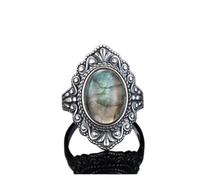 Aqxyedc Vintage Oval Natürliche Labradorit Ringe for Frauen 925 Sterling Silber Ring Schmuck Fingerring Edelstein Ringe Party Geschenk wanglan(Labradorite,40)