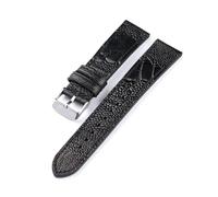 Aqxyxsw Handgemachtes Straußenfußleder Uhrenarmband 18 19 20 21 22MM Schwarz Braun Weiches Armband Vintage Stil, Herrenarmband lingli(Black Silver Buckle,20mm)