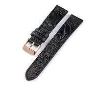 Aqxyxsw Handgemachtes Straußenfußleder Uhrenarmband 18 19 20 21 22MM Schwarz Braun Weiches Armband Vintage Stil, Herrenarmband lingli(Black gold buckle,20mm)