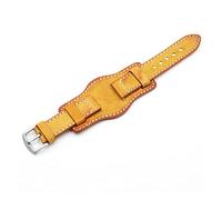 Aqxyxsw Vintage Handmade Uhrenarmband 20 mm 22 mm 24 mm Manschette Echtleder Uhrenarmbänder mit mattem Rindslederband kompatibel mit Fossil Watch lingli(GELB,20mm)