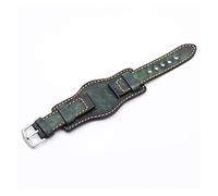 Aqxyxsw Vintage Handmade Uhrenarmband 20 mm 22 mm 24 mm Manschette Echtleder Uhrenarmbänder mit mattem Rindslederband kompatibel mit Fossil Watch lingli(Grün,24mm)