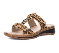 Pantolette ARA "HAWAII", Damen, Gr. 43, braun (leo), Veloursleder, animal-print, casual, Schuhe, Sommerschuh, Sandale mit Klettverschlüsse (46310306-43) leo