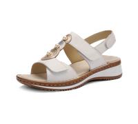 Riemchensandale ARA "HAWAII", Damen, Gr. 41, sanftes weiß, platinfarben, silberfarben, Glattleder, unifarben mit Farbeinsatz, Schuhe Riemchensandale, Keilabsatz, Sommerschuh, Bequemschuh in Weite G (=