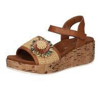 Keilsandalette ARA "RIMINI", Damen, Gr. 39, cognac, natur, Bast, Glattleder, Schuhe, Plateau, Riemchensandale, Sommerschuh mit schöner Blüte, G-Weite (51611848-39) cognac, natur