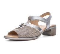 Sandalette ARA "LUGANO", Damen, Gr. 7,5 (41), grau (grau, silberfarben), Veloursleder, Glattleder, metallic, klassisch, Schuhe, Festtagsschuh, Glitzersandale, Kitten Heel mit Blockabsatz, H-Weite (212