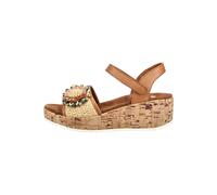 Keilsandalette ARA "RIMINI", Damen, Gr. 37, cognac, natur, Bast, Glattleder, Schuhe, Plateau, Riemchensandale, Sommerschuh mit schöner Blüte, G-Weite (51611848-37) cognac, natur