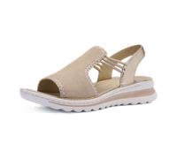Keilsandalette ARA "TAMPA", Damen, Gr. 43, sand, Glattleder, Veloursleder, metallic, Basic, Schuhe, Keilsandalette, Bequemschuh in Schuhweite G (= weit) (50495361-43) sand