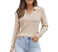 Arach&Cloz Pullover Damen Wolle Blend Herbst Langarm Top Elegant Poloshirt Sweater Winter(Aprikose, L)