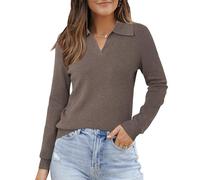 Arach&Cloz Pullover Damen Wolle Blend Herbst Langarm Top Elegant Poloshirt Sweater Winter(Coffee, XL)