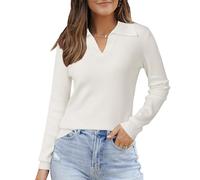 Arach&Cloz Pullover Damen Wolle Blend Herbst Langarm Top Elegant Poloshirt Sweater Winter(Cremefarben, XXL)