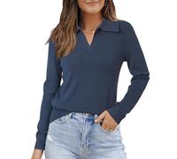 Arach&Cloz Pullover Damen Wolle Blend Herbst Langarm Top Elegant Poloshirt Sweater Winter(Dunkelblau, M)