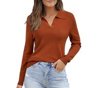 Arach&Cloz Pullover Damen Wolle Blend Herbst Langarm Top Elegant Poloshirt Sweater Winter(Karamell, L)