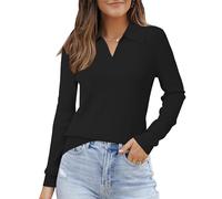Arach&Cloz Pullover Damen Wolle Blend Herbst Langarm Top Elegant Poloshirt Sweater Winter(Schwarz, L)
