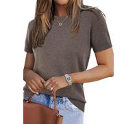 Arach&Cloz Pullover Damen Wolle Blend Kurzarm Leichte Strickpullover Rundhals Frühjahr Sommer Pulli Bluse (Coffee,M)