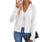 Arach&Cloz Strickjacke Damen Wolle Blend Langarm Cardigan V Ausschnitt Strickmantel Solid Strickpullover mit Knopf (A-Offwhite,S)
